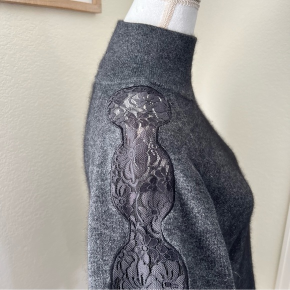 Soft Surroundings Mock Neck Sweater with Lace Detail Size M/L Dark Gray Black - Picture 2 of 8